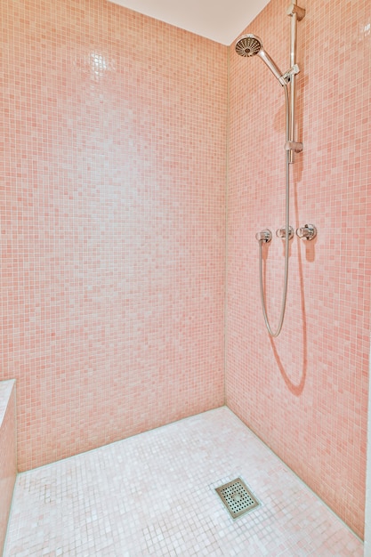 Modern shower stall in a bright bathroom