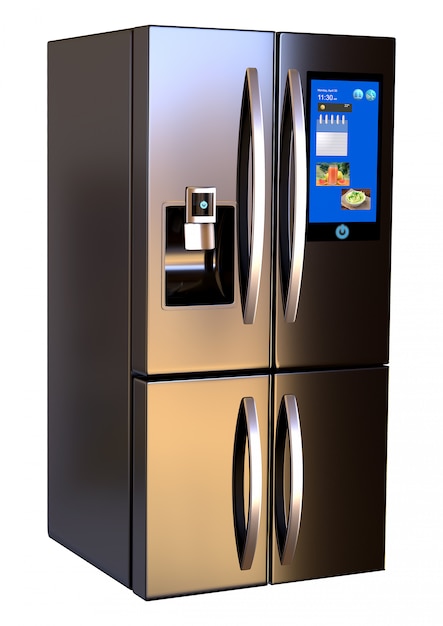 Modern side by side Stainless Steel Smart Refrigerator touch screen