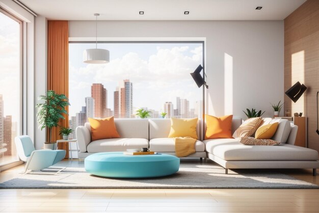 Modern and simple unique design bright interiors room 3d rendering illustration