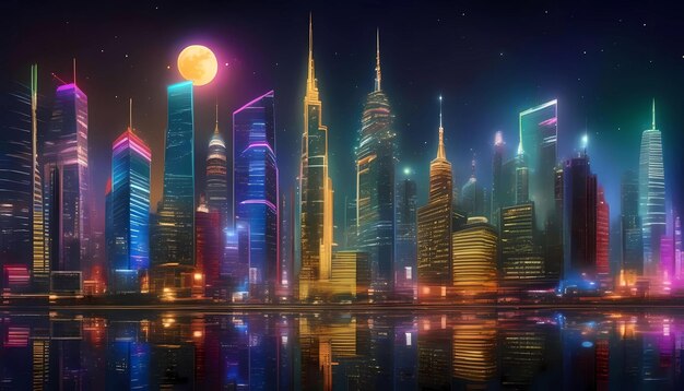 Modern skyline reflects vibrant city life at dusk generated by ai