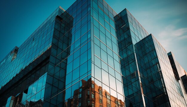 AI によって生成された鋼鉄とガラスで未来の都市生活を反映した現代の超高層ビル