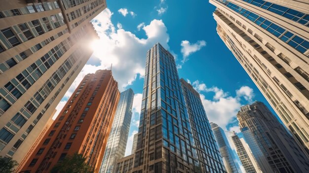 modern skyscrapers architecture from Bottom view up to the sky