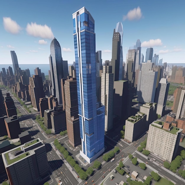 Modern skyscrapers on the background of the city 3D render