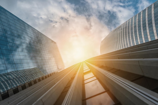 Photo modern skyscrapers in a business district including copy space