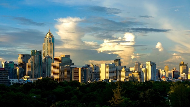 Modern skyscrapers in city against sky