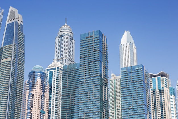 Modern skyscrapers in the financial district of Dubai Marina