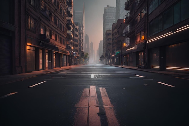 Modern skyscrapers illuminate night city vanishing into dark