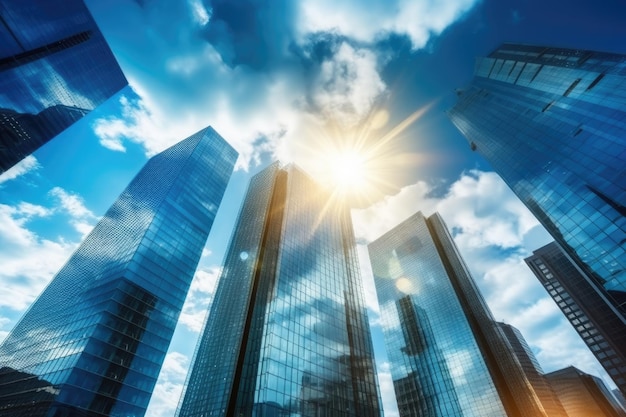 Modern skyscrapers with blue sky and sunshine