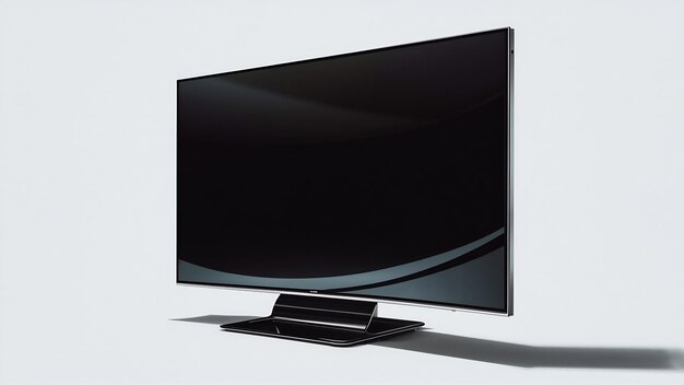 Modern slim plasma tv on a black stand isolated on white