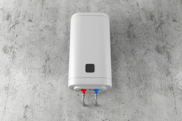 Photo modern slim white electric water heater on the concrete wall