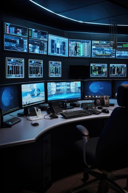 modern small control room with screens