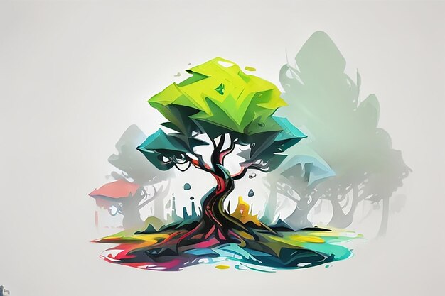 Photo a modern small tree pattern with bold colors and abstract shapes rendered in a digital art style