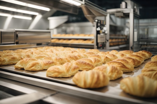 Modern smart bakery using an automatic dough robot to make puff pastry for French croissants