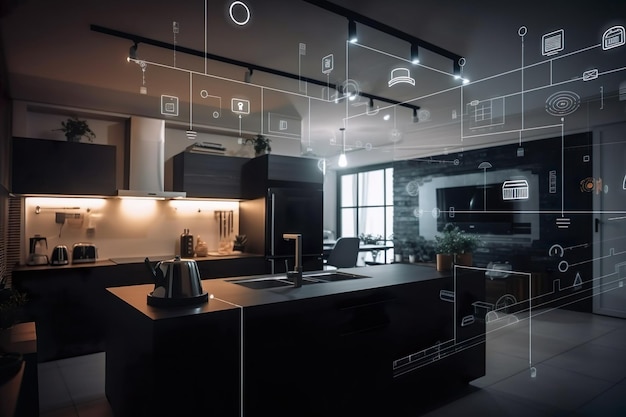 Modern smart home-beheersysteem met behulp van augmented reality Smart Building Het slimme huis is een geïsoleerde achtergrond Genereer Ai