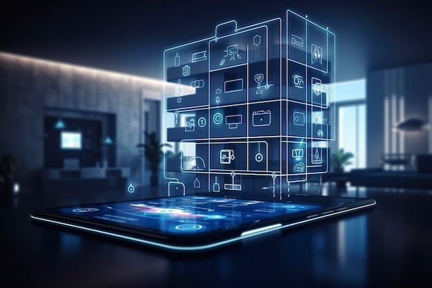 Modern smart home management systems use augmented reality Smart building The smart home isolated background Generate Ai