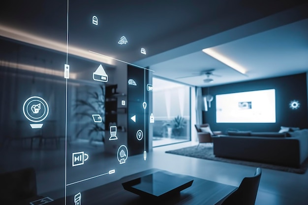 Modern smart home management systems use augmented reality Smart building The smart home isolated background Generate Ai