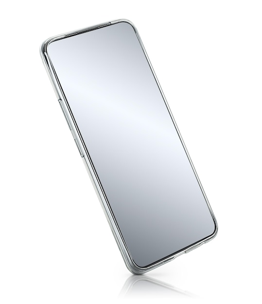 Photo modern smart phone standing at an angle on a white isolated background