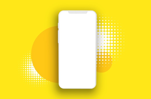 空白の白い画面の3Dレンダリングとモダンなスマートフォンの背景