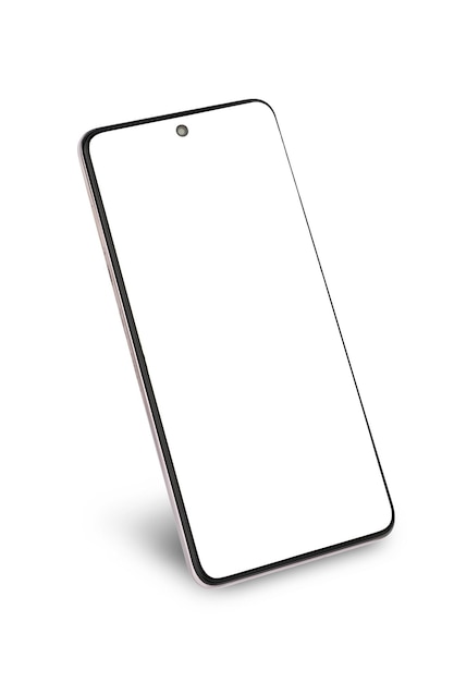 A modern smartphone is black isolated on a white background