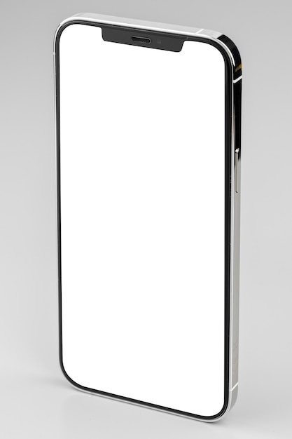 Modern smartphone with white screen on gray