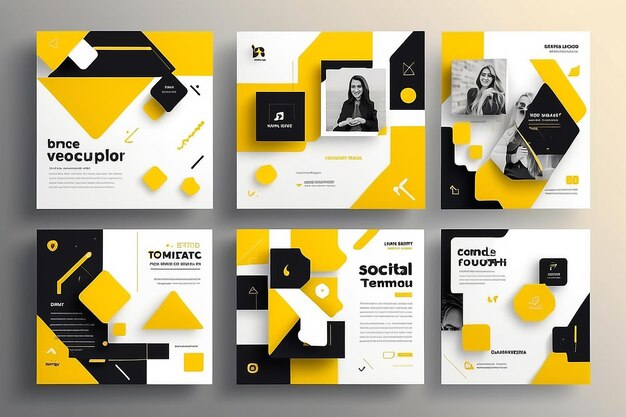 Modern social media post template with yellow geometric shapes