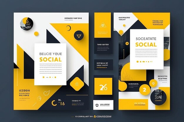 Photo modern social media post template with yellow geometric shapes