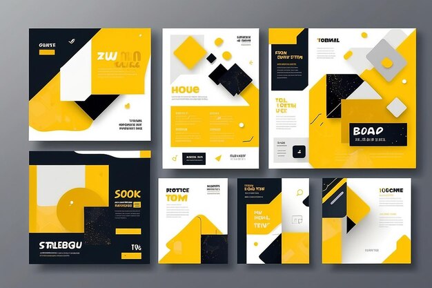 Modern social media post template with yellow geometric shapes