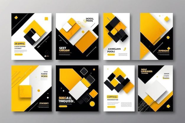 Modern social media post template with yellow geometric shapes