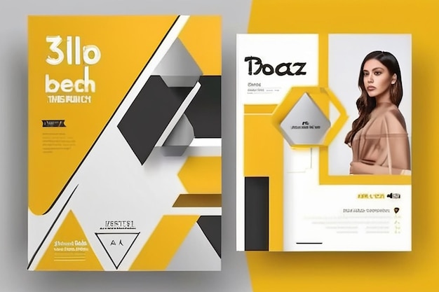 Photo modern social media post template with yellow geometric shapes