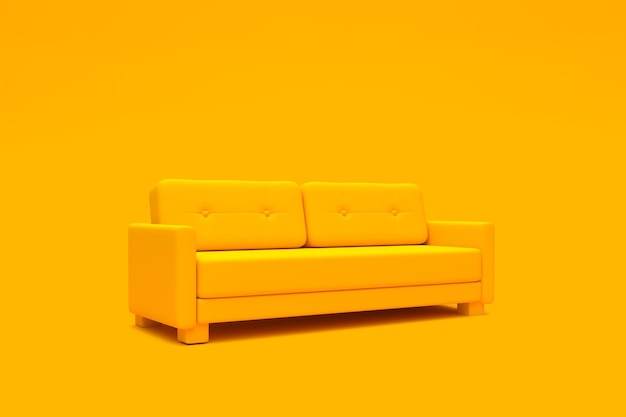 Modern sofa couch isolated on a pastel yellow living room empty interior background 3d render