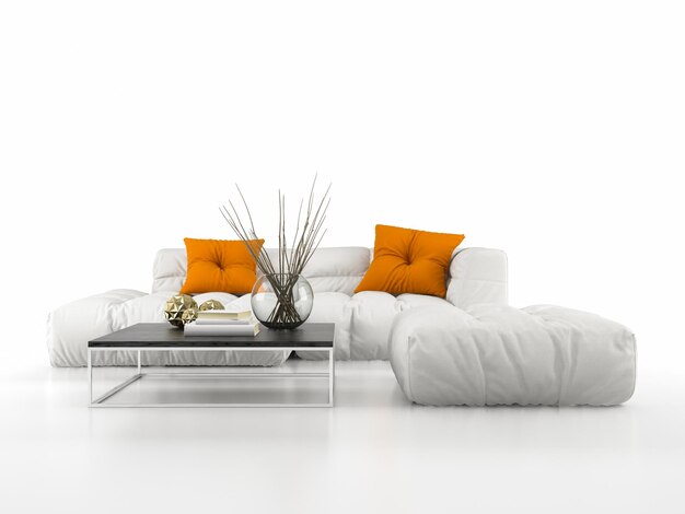 Modern sofa isolated on white background 3D rendering