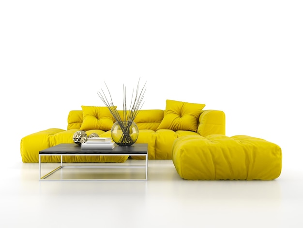 Modern sofa isolated on white background 3D rendering