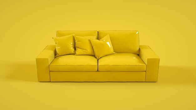 Modern sofa on yellow. 3d rendering.