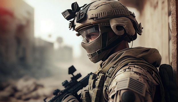 Modern soldier in battle digital art illustration Generative AI