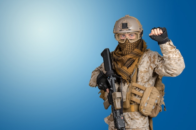 Modern soldier with rifle