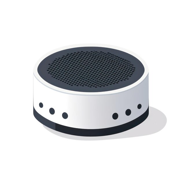 Modern Sound Speaker Iconic Illustration of a Portable Wireless Device with Powerful Volume Control on a Perforated Stainless Grill