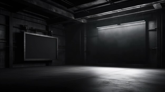 Modern spacious industrial big blank display in dark generative ai