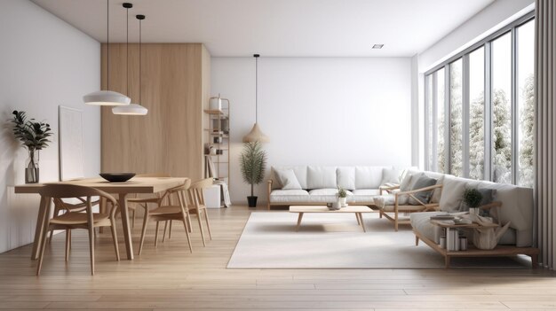 A modern spacious living room in light soothing colors with scandi elements comfortable minimalist u