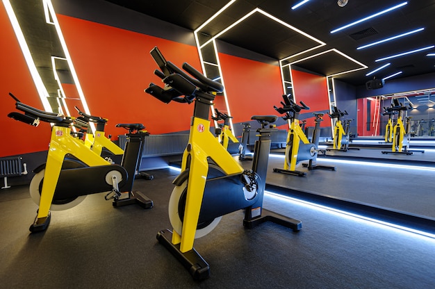 Modern spinning indoor bikes class