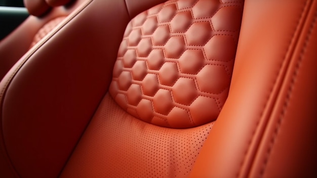 Foto interno in pelle perforata di sabbia rossa per auto sportive moderne ai generativa
