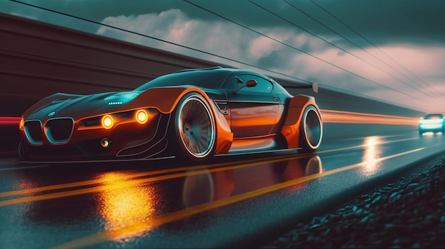 modern Sport car on the road. 3d illustration and 3d render. Car hd Wallpaper