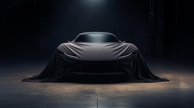 Modern sports car under dark cover