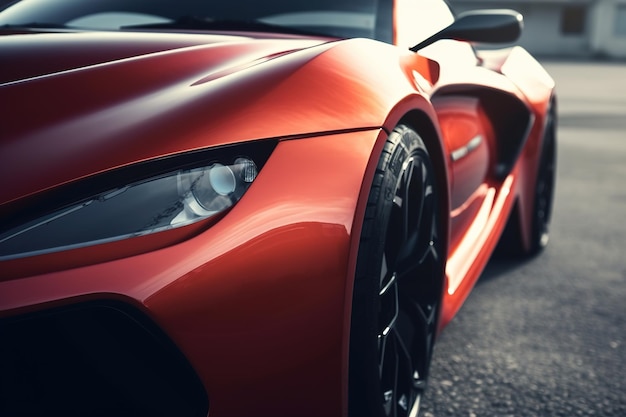 Modern sports car expensive luxury auto transport Closeup of a front headlight outdoors Generative AI