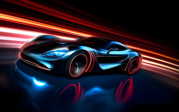 Modern sports car speeds through dark curve