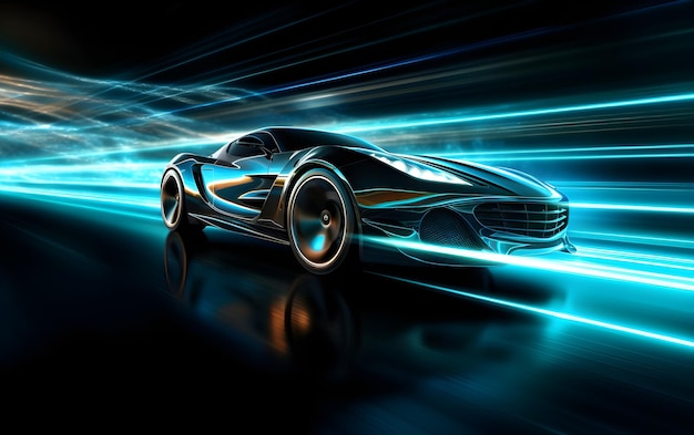 Modern sports car speeds through dark curve