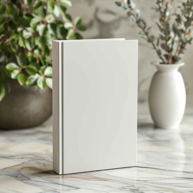 Photo modern square book mockup standing vertically on table