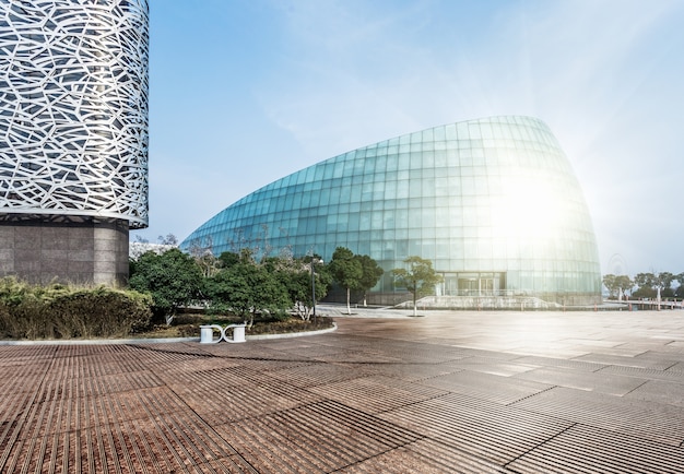 modern square with skyline and cityscape background