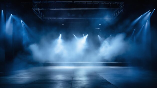 Modern stage with blue lighting and haze perfect for presentations events entertainment backdrop