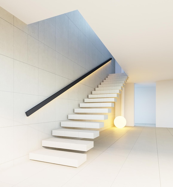 Photo modern stair interior 3d rendering