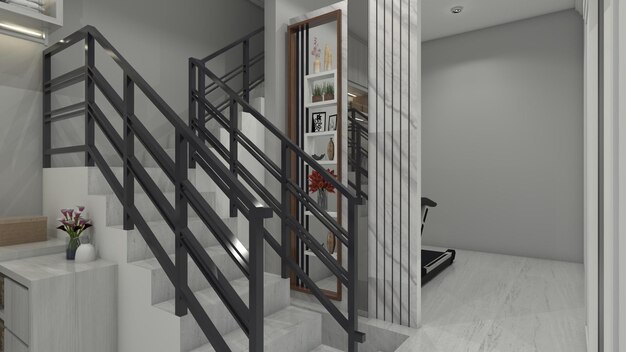 Modern Stair with Wall Panel Decoration Design